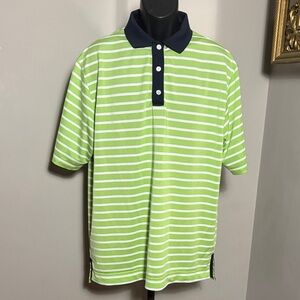 FootJoy Large Green White Stripes Navy Blue Polo Golf Shirt